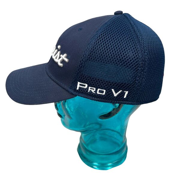 Titleist X FootJoy Pro V1 Golf Hat Cap L XL Stretch Mesh 6 Panel FJ Navy Blue - Picture 4 of 7